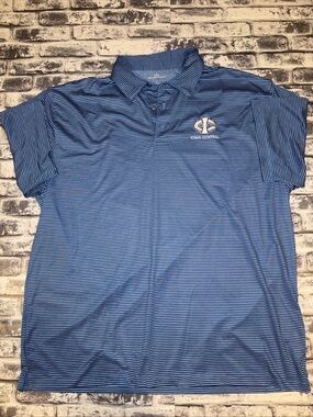 Men's Blue Striped Golf Polo with Chest Logo